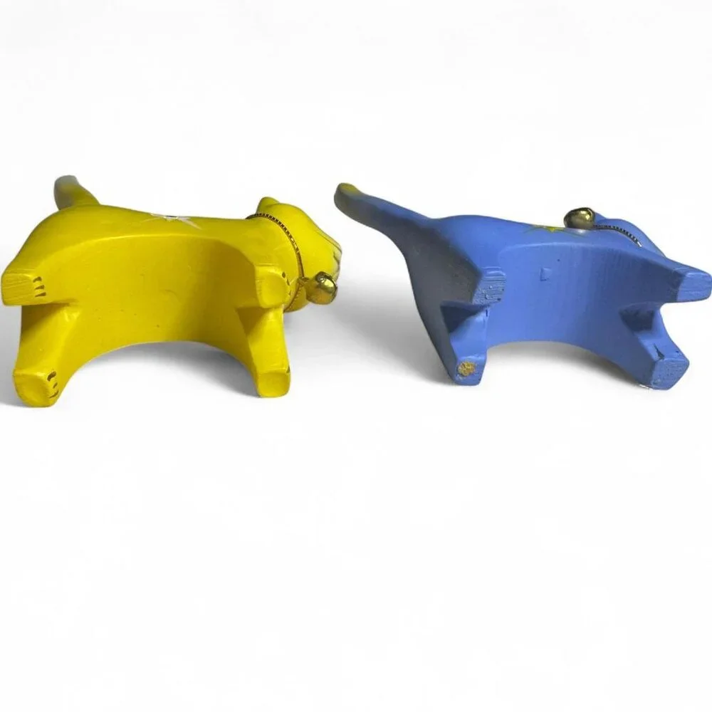 2 VTG Wooden Cat Ring Holders